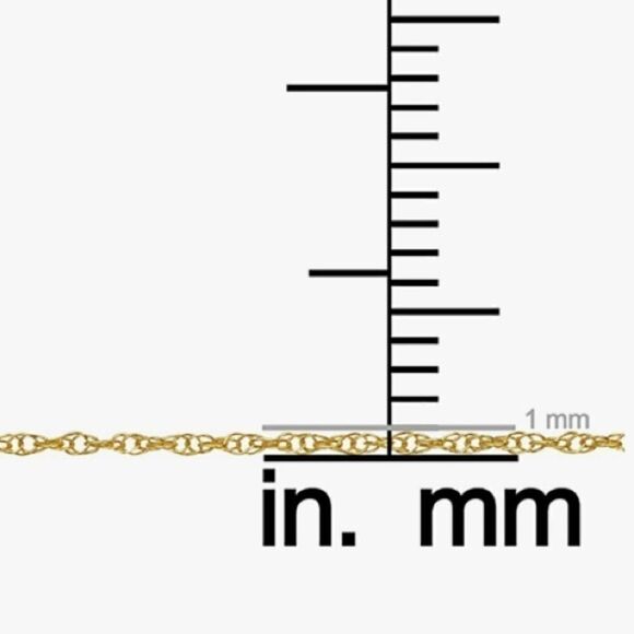 Real solid 14k gold rope chain necklace, 1mm - Picture 5 of 8